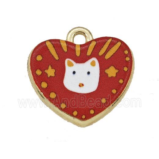 Alloy Heart Pendant Dog Painted Gold Plated