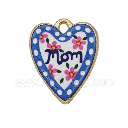 Alloy Heart Pendant Mom Flower Painted Gold Plated
