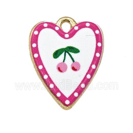 Alloy Heart Pendant Cherry Painted Gold Plated