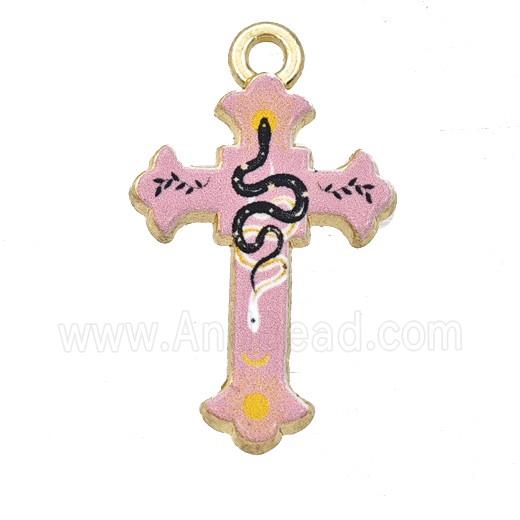 Alloy Cross Pendant Snake Painted Gold Plated