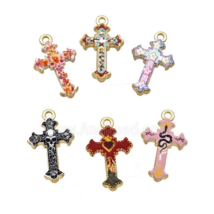 Alloy Cross Pendant Painted Gold Plated Mixed