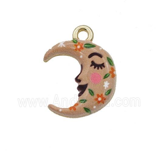 Alloy Moon Pendant Face Painted Gold Plated