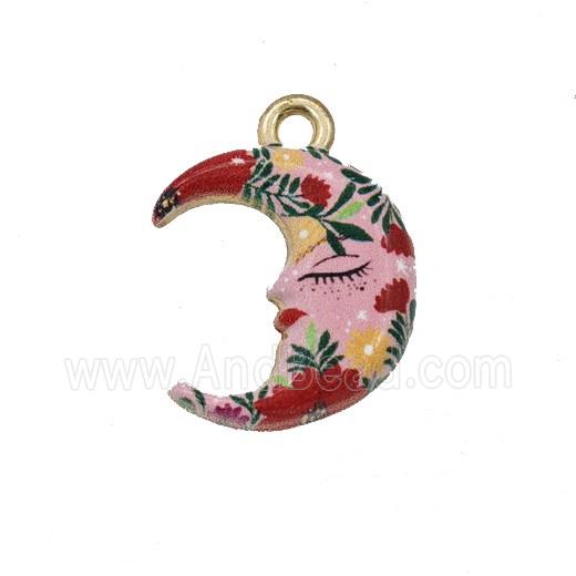 Alloy Moon Pendant Face Painted Gold Plated