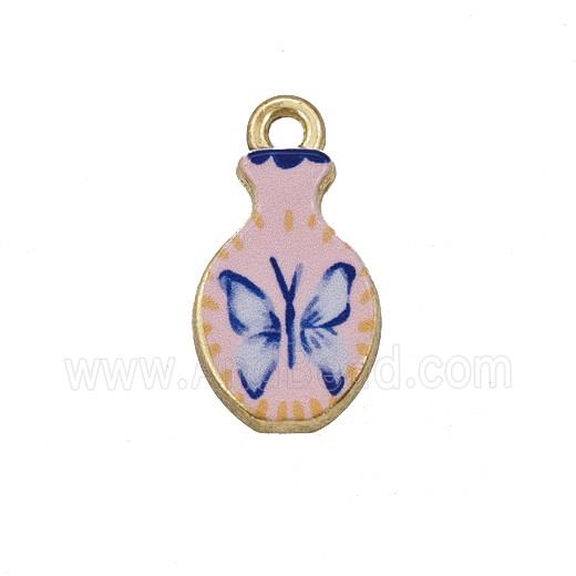 Alloy Bottle Pendant Butterfly Painted Gold Plated