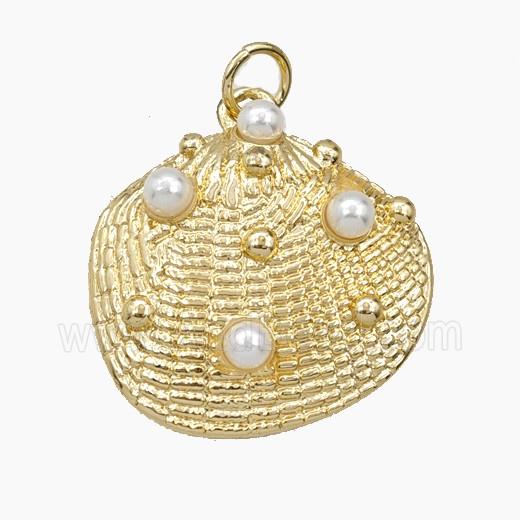 Copper Scallop Shell Pendant Pave zirconia Resin Gold Plated