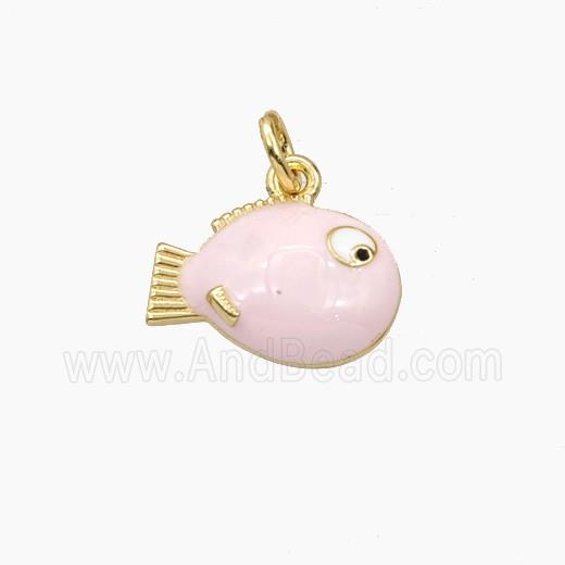 Copper Fish Pendant Pink Enamel Gold Plated