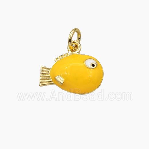 Copper Fish Pendant Orange Enamel Gold Plated