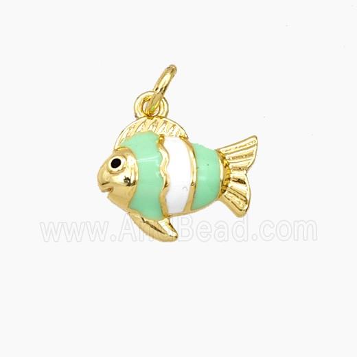 Copper Fish Pendant Green Enamel Gold Plated