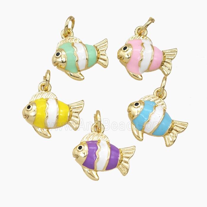 Copper Fish Pendant Enamel Gold Plated Mixed