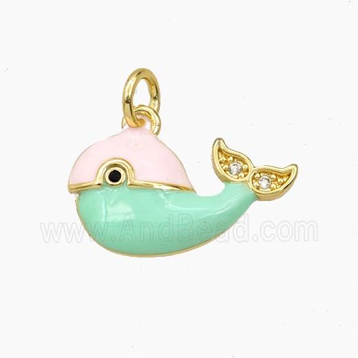 Copper Dolphin Pendant Pink Green Enamel Gold Plated