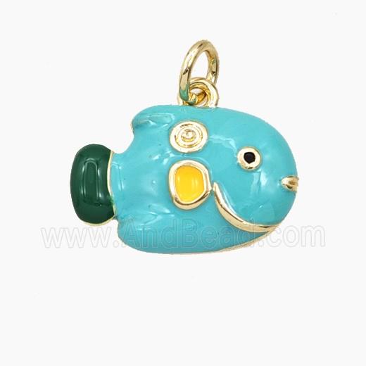 Copper Fish Pendant Green Enamel Gold Plated