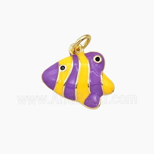 Copper Fish Pendant Yellow Purple Enamel Gold Plated