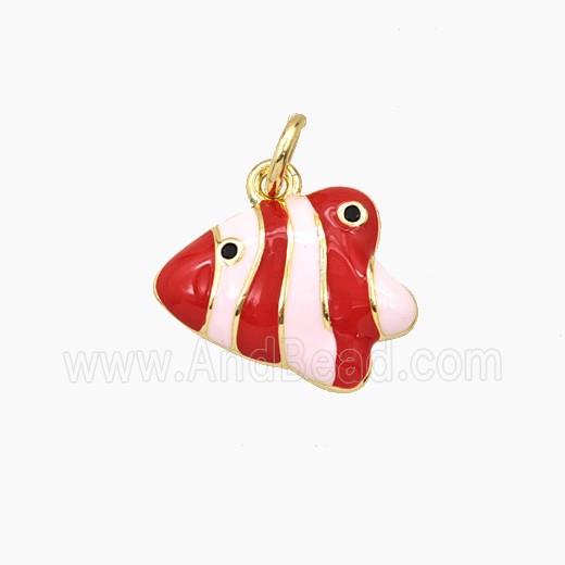 Copper Fish Pendant Red White Enamel Gold Plated