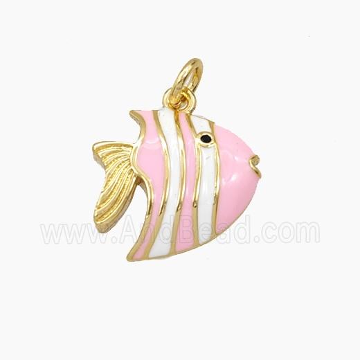 Copper Fish Pendant Pink White Enamel Gold Plated