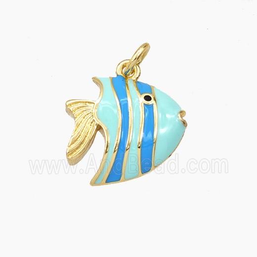 Copper Fish Pendant Teal Blue Enamel Gold Plated
