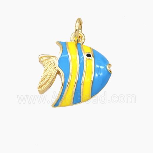 Copper Fish Pendant Blue Yellow Enamel Gold Plated