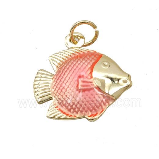Copper Fish Pendant Red Painted Gold Plated