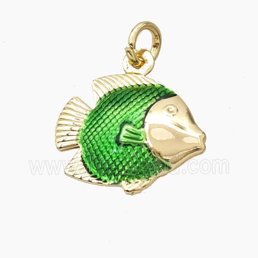 Copper Fish Pendant Green Painted Gold Plated