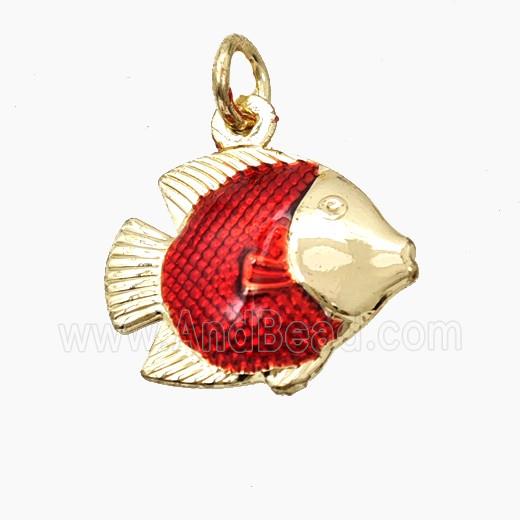 Copper Fish Pendant Red Painted Gold Plated