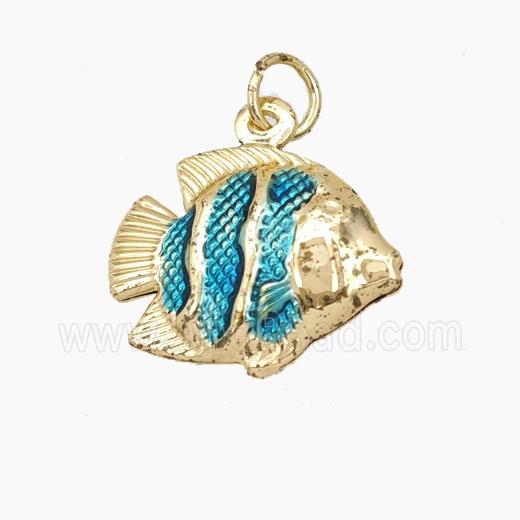Copper Fish Pendant Blue Painted Gold Plated