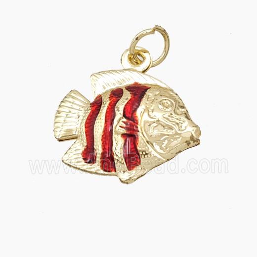 Copper Fish Pendant Red Painted Gold Plated