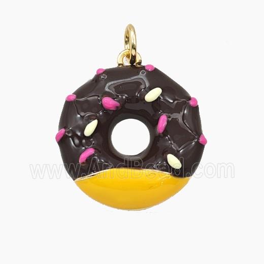 Copper Donut Pendant Black Yellow Enamel Gold Plated