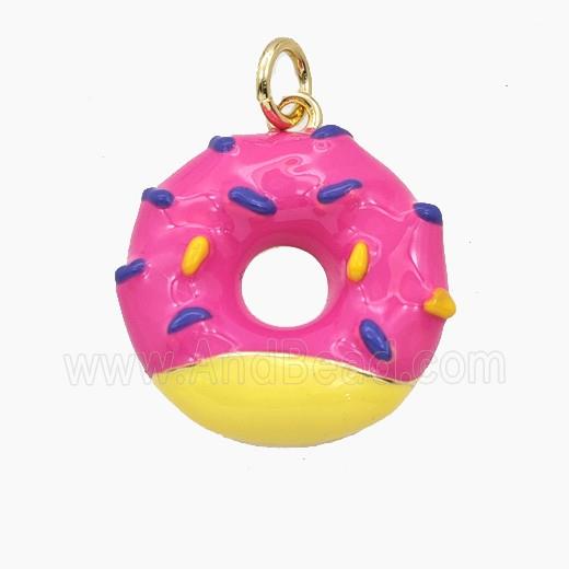 Copper Donut Pendant Pink Yellow Enamel Gold Plated