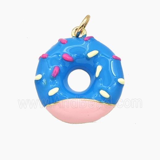 Copper Donut Pendant Blue Pink Enamel Gold Plated