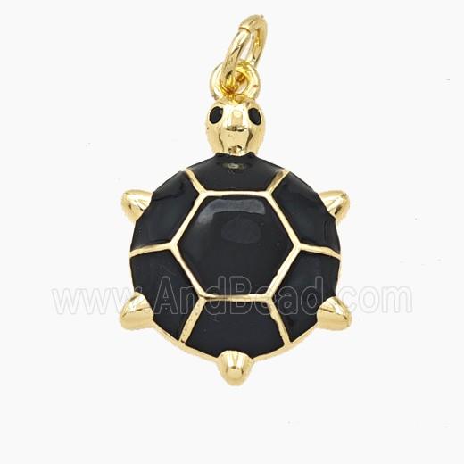 Copper Tortoise Pendant Black Enamel Gold Plated
