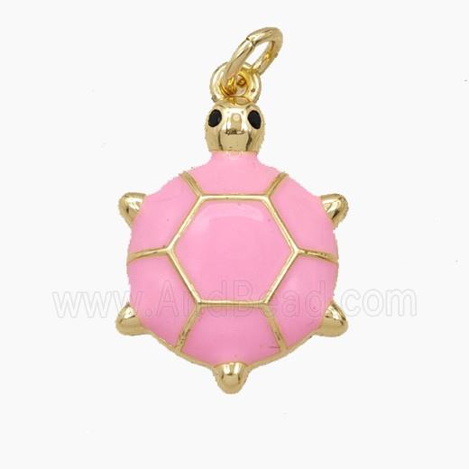 Copper Tortoise Pendant Pink Enamel Gold Plated