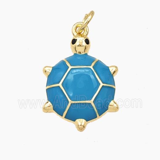 Copper Tortoise Pendant Blue Enamel Gold Plated
