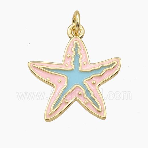 Copper Starfish Pendant Pink Blue Enamel Gold Plated