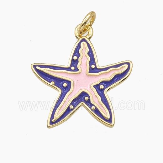 Copper Starfish Pendant Purple Pink Enamel Gold Plated