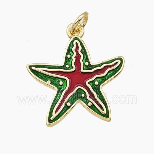 Copper Starfish Pendant Green Red Enamel Gold Plated