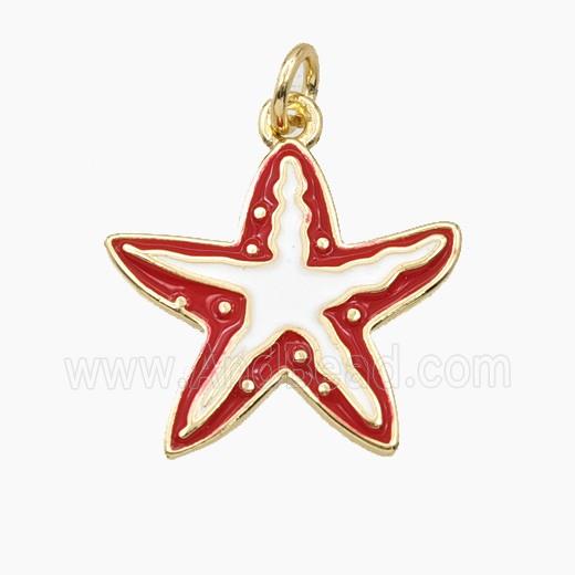 Copper Starfish Pendant Red White Enamel Gold Plated