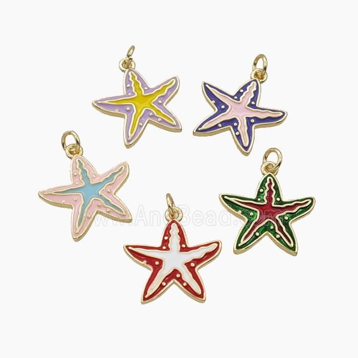 Copper Starfish Pendant Enamel Gold Plated Mixed