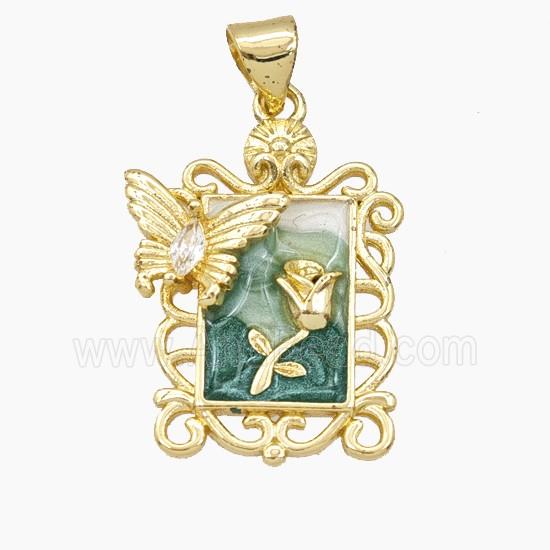 Copper Tulip Pendant Enamel Butterfly Gold Plated
