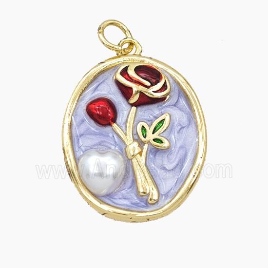 Copper Flower Pendant Pave Resin Enamel Oval Gold Plated