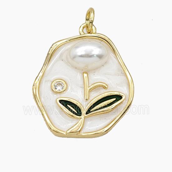 Copper Flower Pendant Pave Resin Enamel Gold Plated