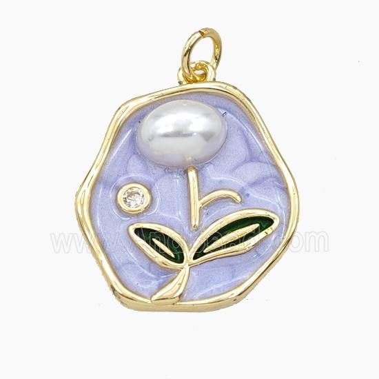 Copper Flower Pendant Pave Resin Enamel Gold Plated