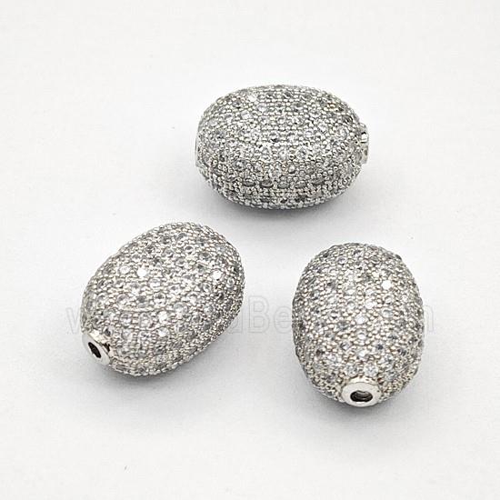 Copper Barrel Beads Pave Zirconia Platinum Plated