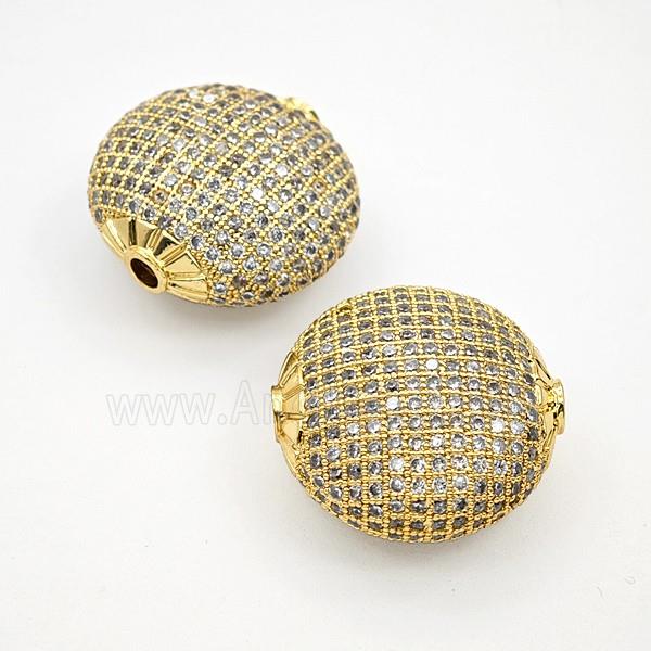 Copper Button Beads Pave Zirconia Gold Plated