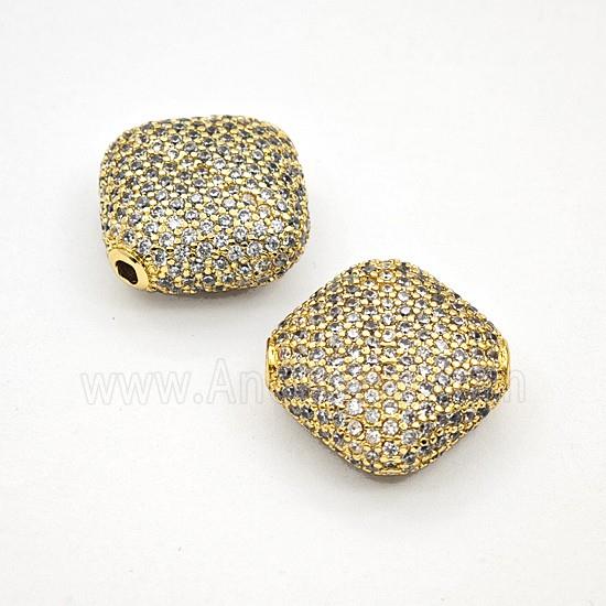 Copper Rhombus Beads Pave Zirconia Gold Plated