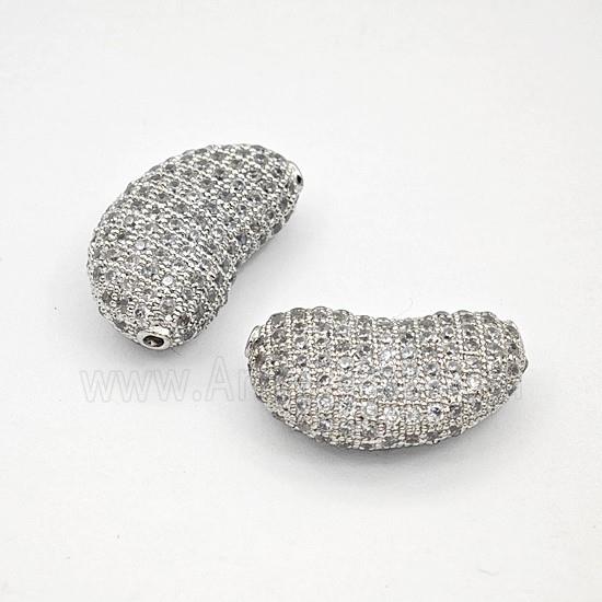 Copper Bean Beads Pave Zirconia Platinum Plated