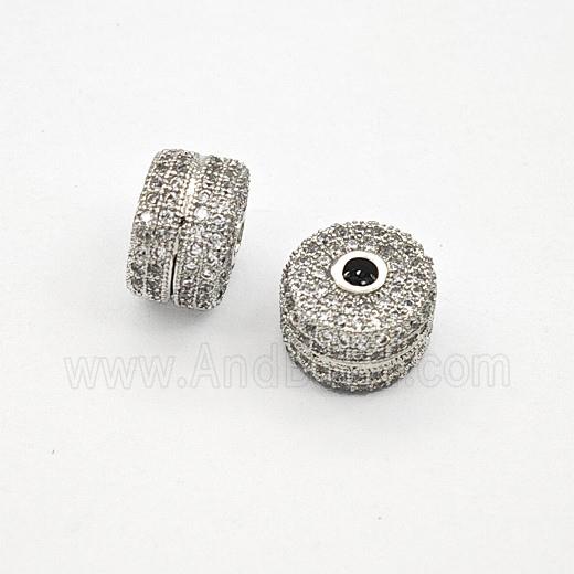 Copper Rondelle Beads Pave Zirconia Platinum Plated