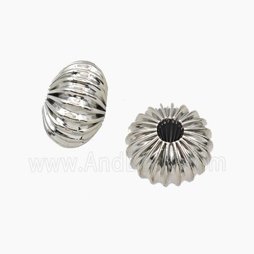 Copper Rondelle Beads Ribbed Platinum Plated