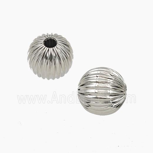 Copper Round Beads Ribbed Platinum Plated