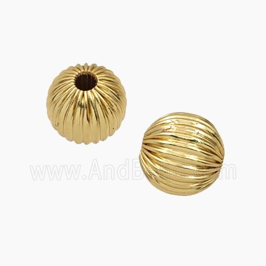 Copper Round Beads Ribbed Gold Plated