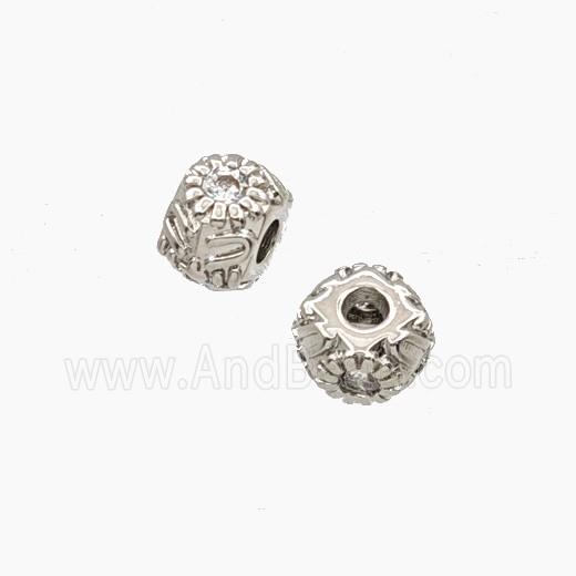 Copper Rondelle Beads With Flower Pave Zirconia Platinum Plated