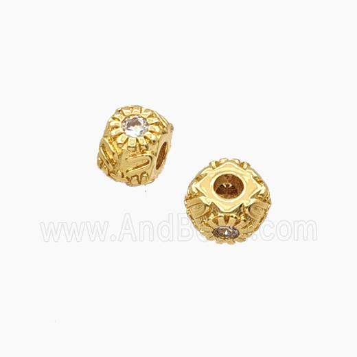 Copper Rondelle Beads With Flower Pave Zirconia Gold Plated